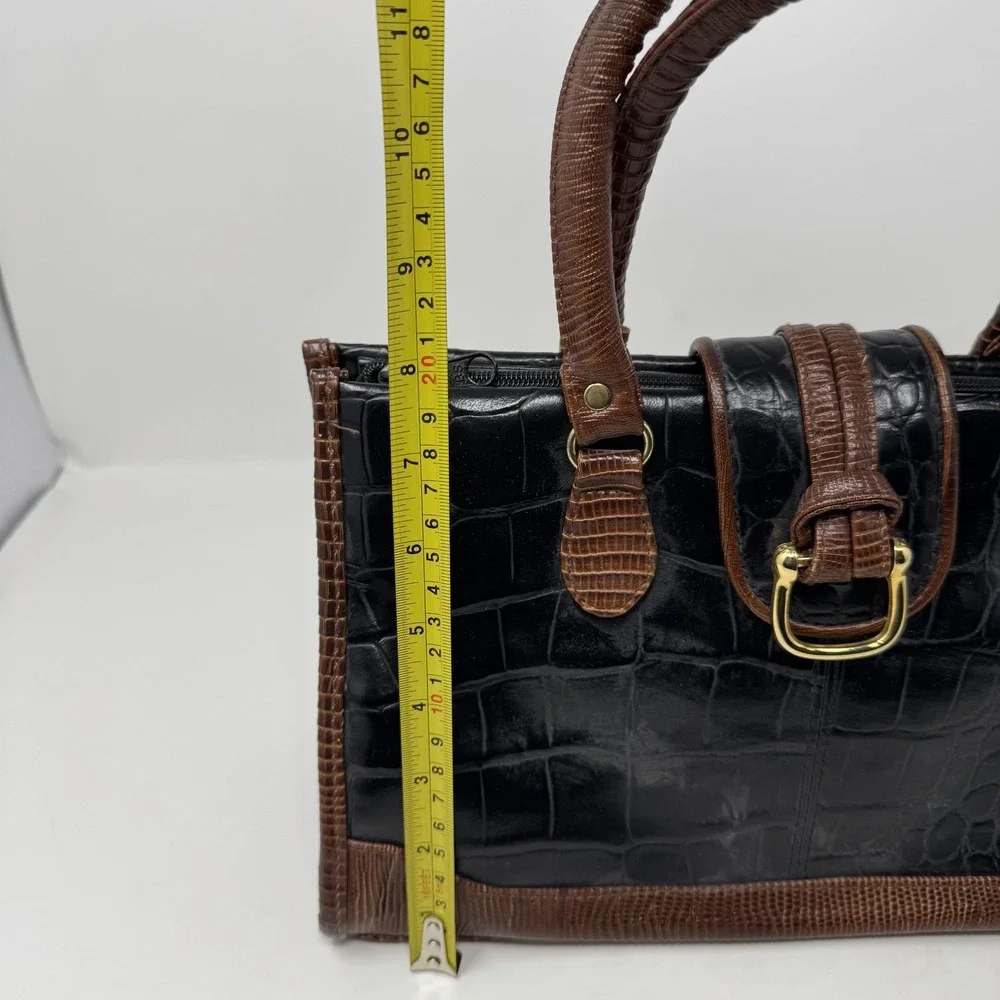 Crocodile Faux Leather‎ Satchel Handbag Womens Medium Black Top Handle Crossbody
